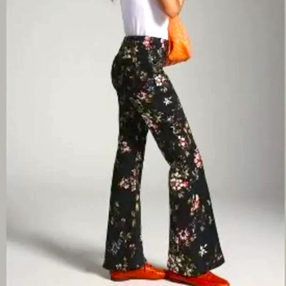 Pilcro Black Floral Bootcut Trousers with Multicolor Print